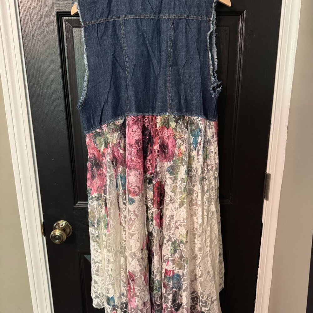 NWOT Origami Handmade Denim Lace Tunic Jacket Blue Floral Large Extra Large - Picture 3 of 3